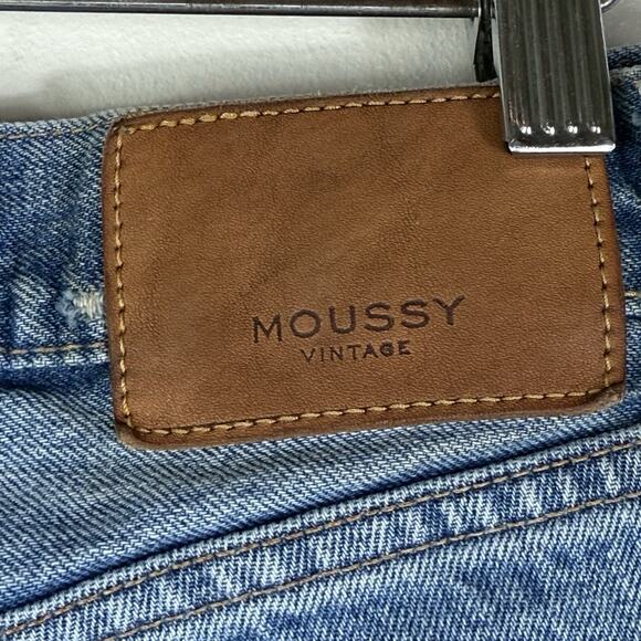 Moussy Cut Off Shorts Size 27 Blue Denim High Rise Button Fly Inseam 9” Japan - Picture 9 of 13